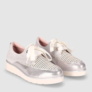 Zapatos de Piel - Plata - Tacón: 3 cm