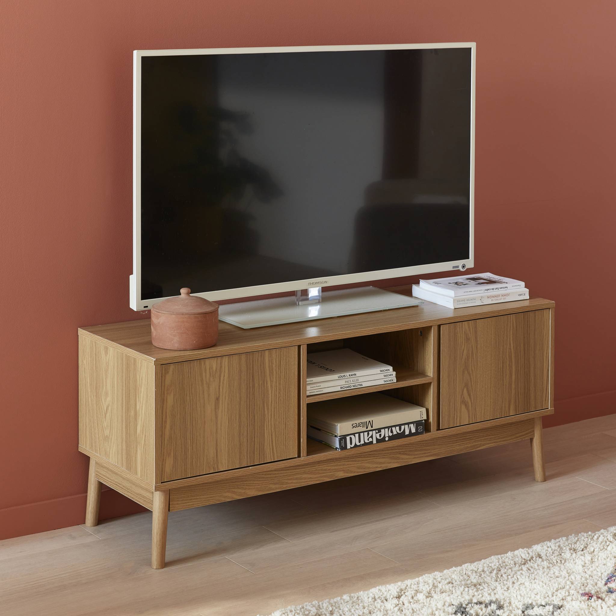 Meuble TV décor bois 2 portes L 120 x l 39 H 48cm - Dune