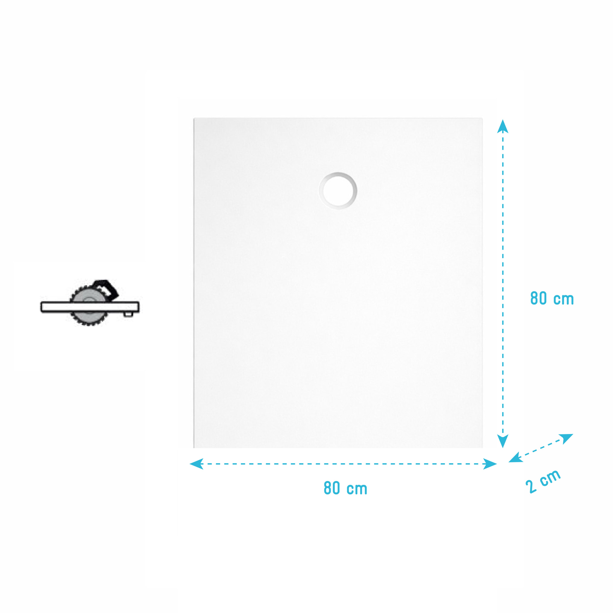 Receveur 80x80x2cm Extra-plat en Polybéton Blanc Mat Effet Soft-touch - Redécoupable - NELSON