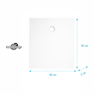 Receveur 80x80x2cm Extra-plat en Polybéton Blanc Mat Effet Soft-touch - Redécoupable - NELSON