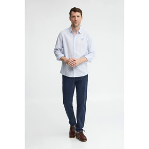 Camicia a righe azzurro con colletto alla francese, taglio regolare e ricamo Polo Club