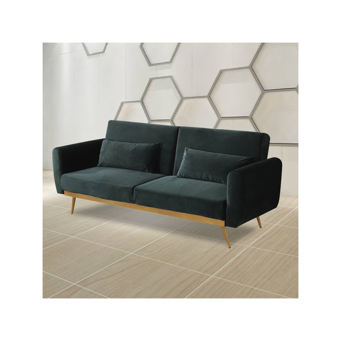 Canapé Clic Clac en velours "Donia" - 203 x 81 x 83 cm - 3 places - Vert foncé