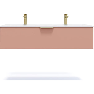 Meuble de salle de bain suspendu double vasque intégrée 120cm 1 tiroir Abricot - Venice