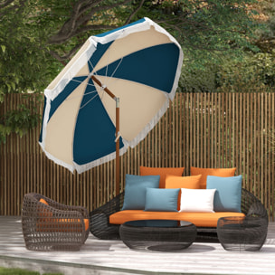 Parasol inclinable de jardin Ø 213 cm style vintage franges bleu beige