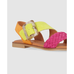 Sandalias de Serraje - Multi-Fucsia - Tacón: Bajo
