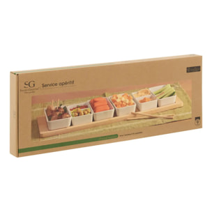 Service apéritif Bambou 9 pièce(s) blanc L58xp22xH5cm