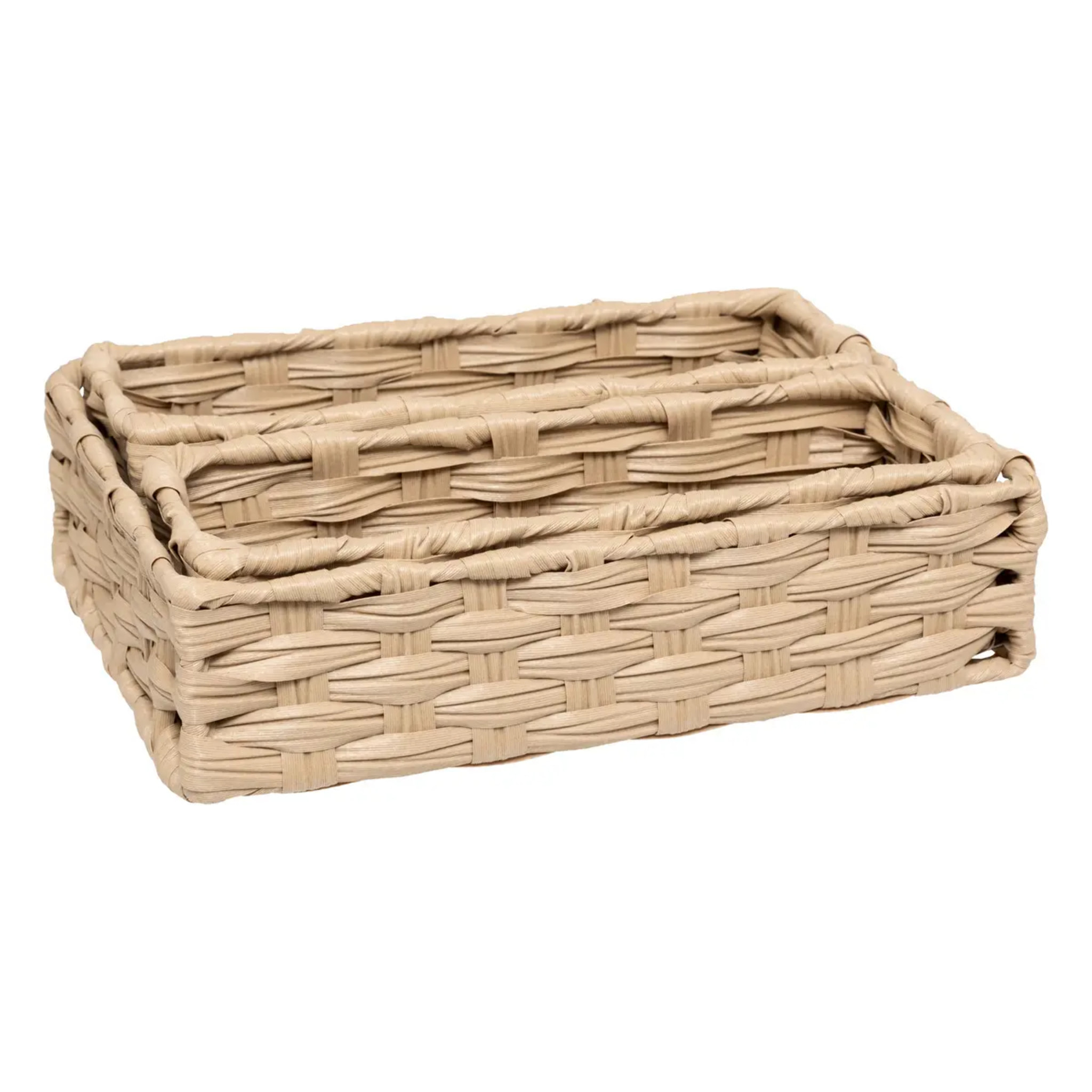 3 paniers "Tresse" beige