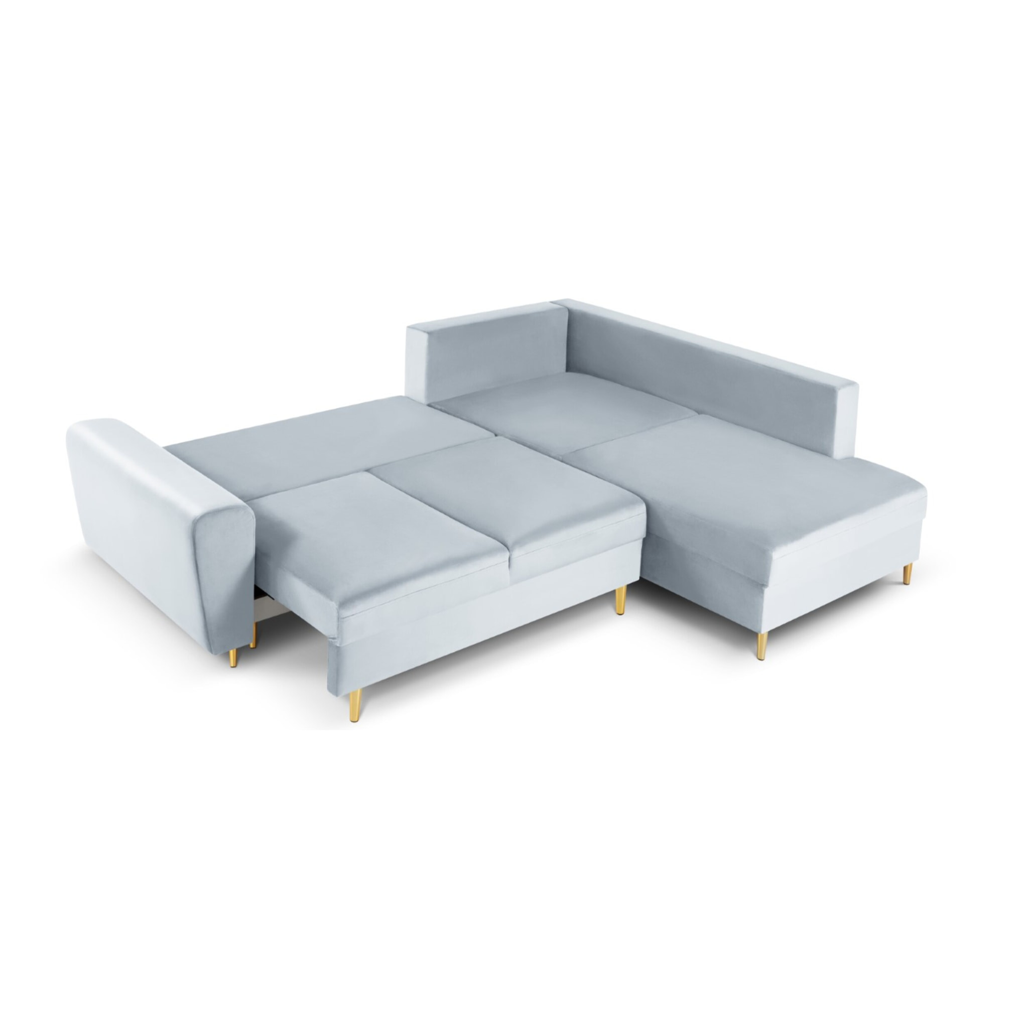 Canapé d'angle droit convertible avec coffre de rangement "Kyoto" 5 places en velours bleu clair