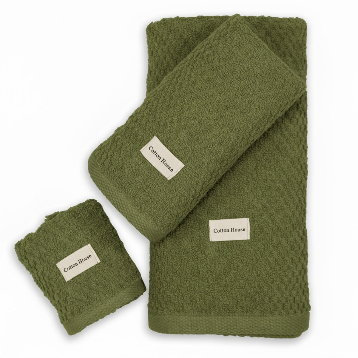 SET 3 PEZZI ASCIUGAMANI SPUGNA TINTA UNITA OLIVA