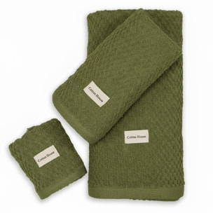 SET 3 PEZZI ASCIUGAMANI SPUGNA TINTA UNITA OLIVA