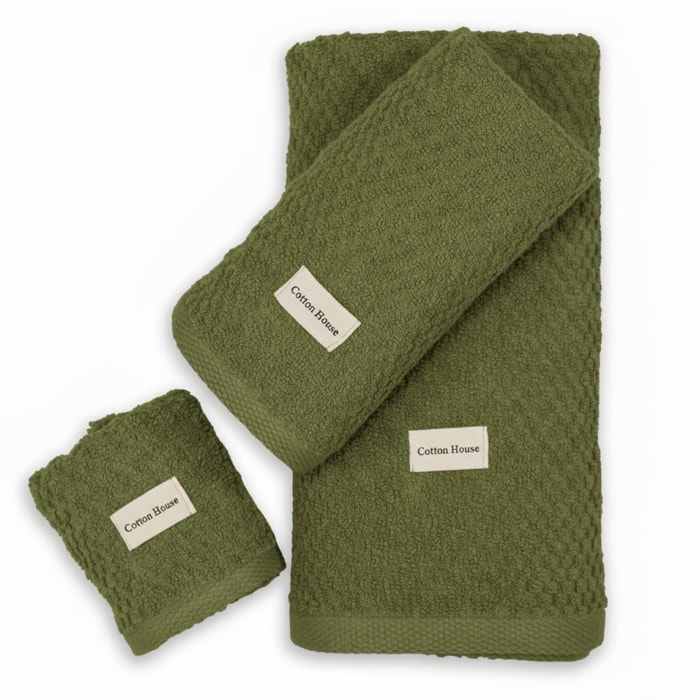 SET 3 PEZZI ASCIUGAMANI SPUGNA TINTA UNITA OLIVA