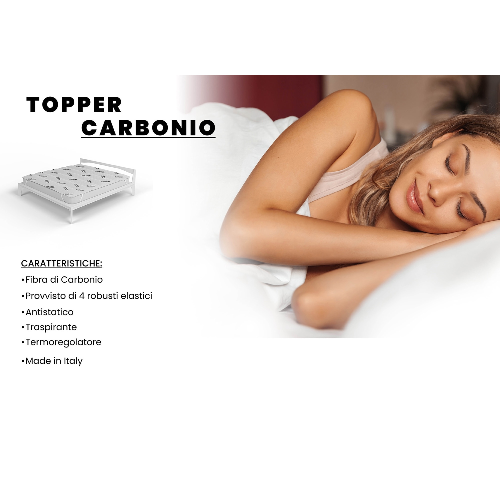 TOPPER TRAPUNTATO CARBONIO CON ELASTICI - Made in Italy
