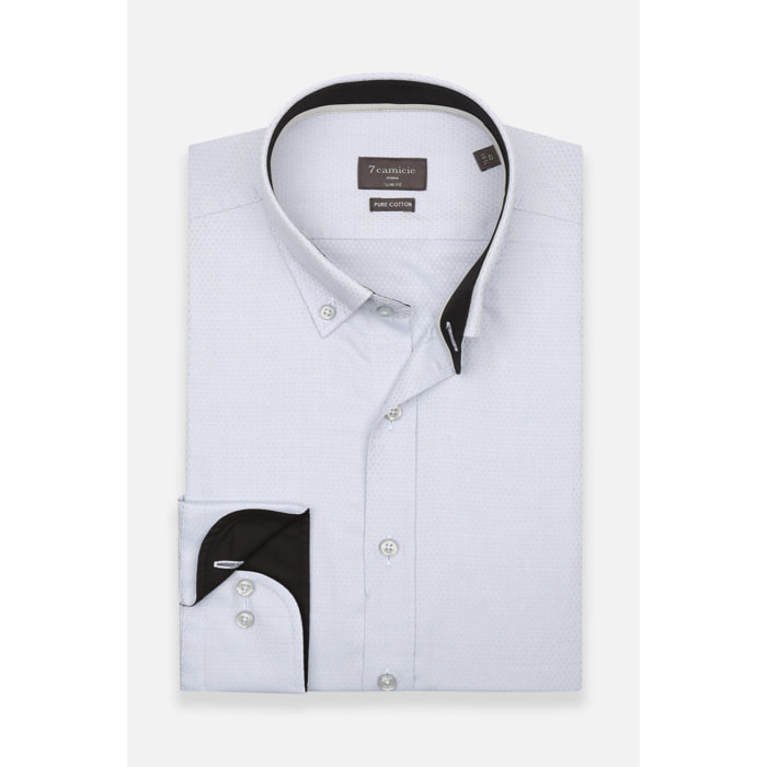 camicia uomo 1 bottone button down slim Armaturato Fantasia Grigio/Bianco