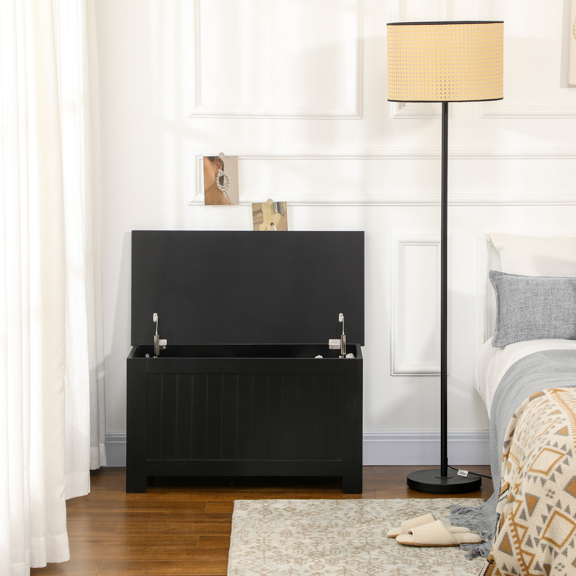 Baúl de Almacenaje para Dormitorio Banco de Almacenaje con Tapa Baúl de Almacenaje Versátil con Bisagra de Seguridad para Pasillo Salón 81x40x46 cm Negro