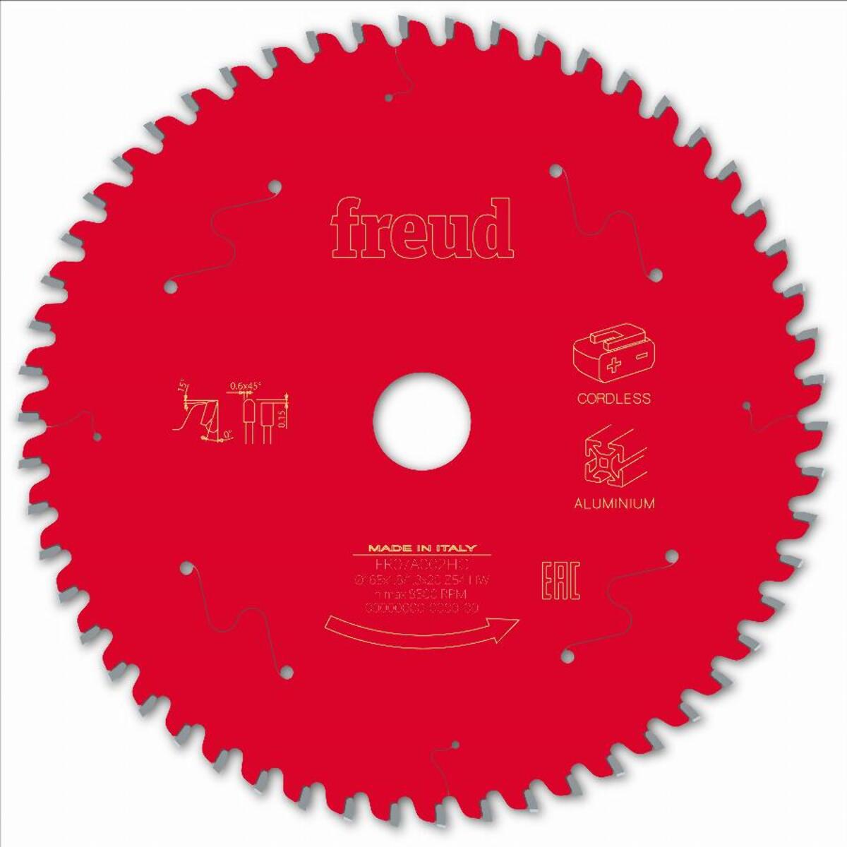 Lame pour scie circulaire portative sans fil FREUD - Ø165 1,8/1,3 AL20 Z54 TP 0° - F03FS10086 -FR07A002HC