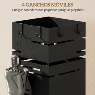 ParagÃƒÂ¼ero Metálico, Soporte de Paraguas con 4 Ganchos y Bandeja de Goteo Extraíble, ParagÃƒÂ¼ero Negro para Entrada, Oficina, 15,5x15,5x49 cm