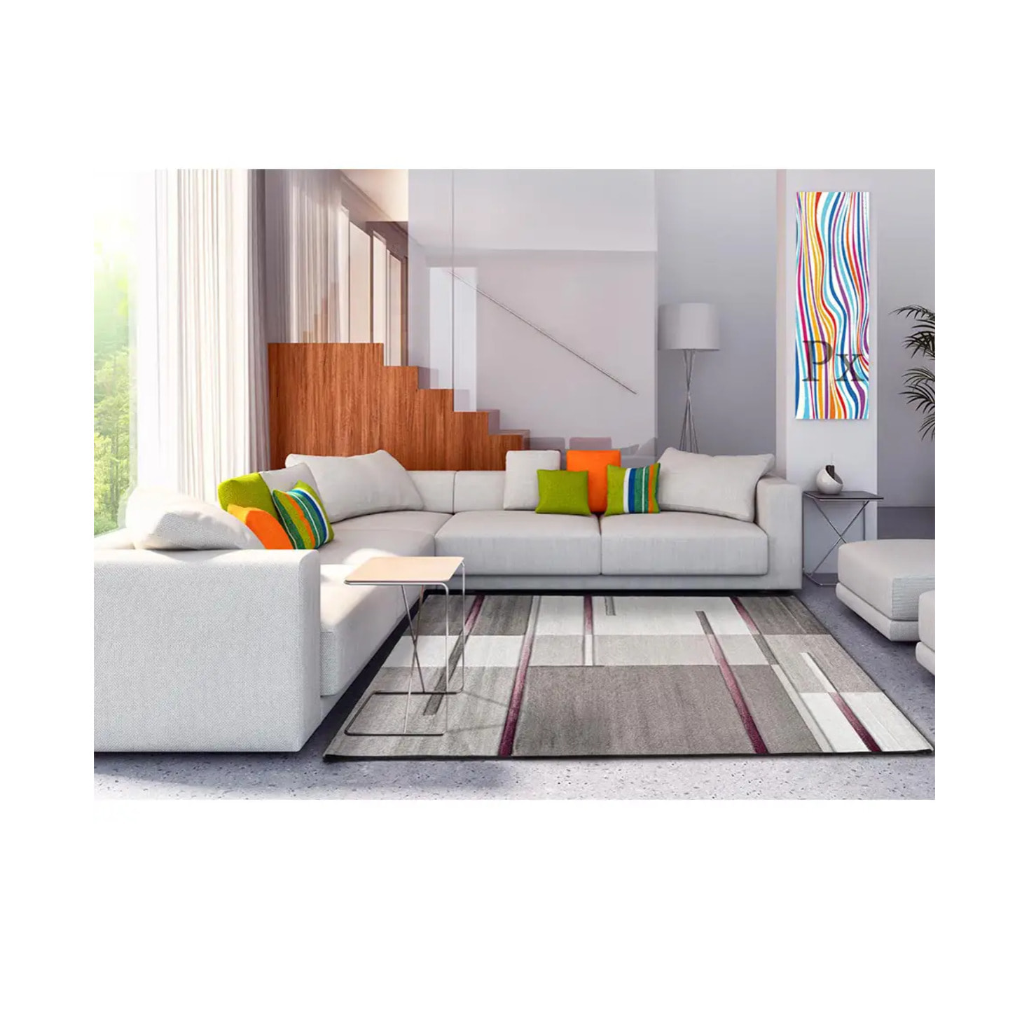 DETROIT Alfombra geométrica de pelo corto lila, varias medidas disponibles.