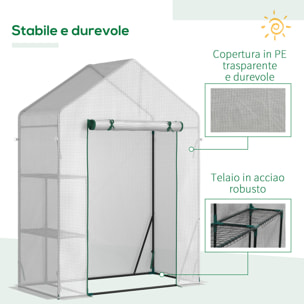 Outsunny Serra da Giardino per Esterni con 2 Scaffali, Porta Avvolgibile, 143x73x195cm, Bianco