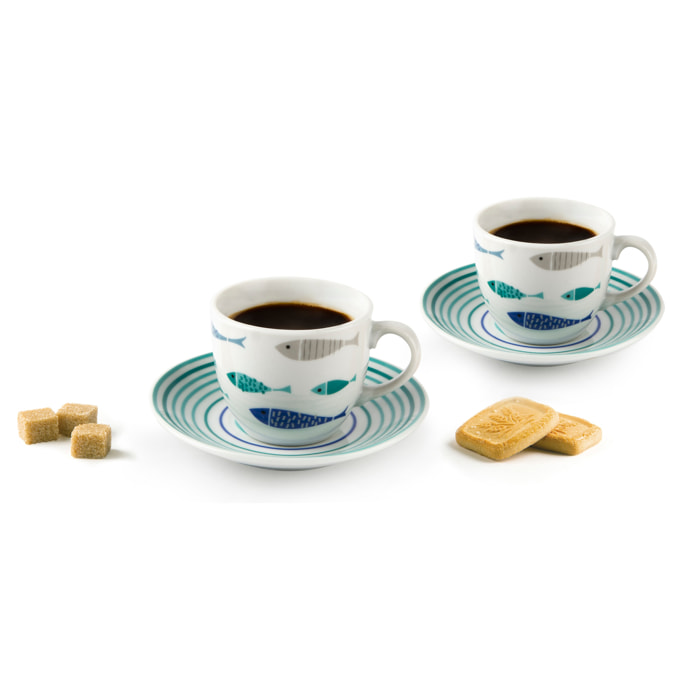 Set 6 Tazzine Caffè con Piattini Excelsa – North Sea, Porcellana Multicolore