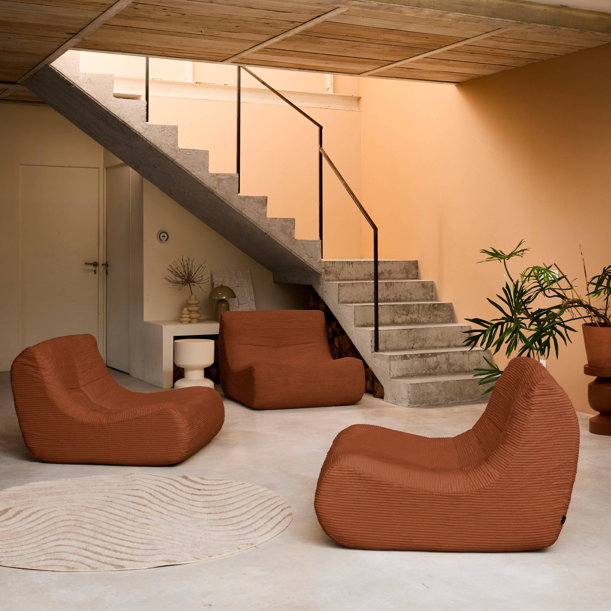Chauffeuse velours côtelé 3 places terracotta L 91 x P 105 x H 72 cm - SOKOL