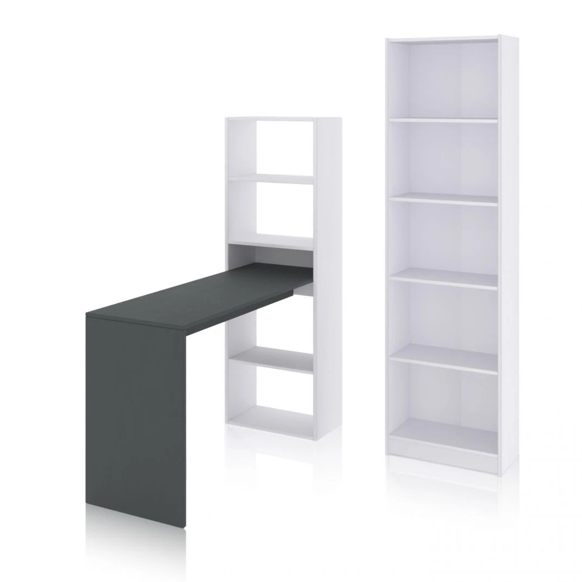 Pack escritorio y estantería Cosmic Plus Blanco Artik (Blanco Mate) - Gris Grafito