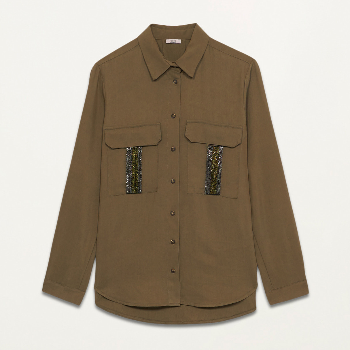 Oltre - Shirt with pockets and embroidery - Verde