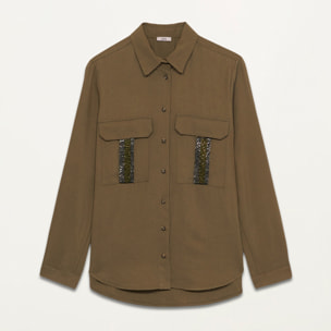 Oltre - Shirt with pockets and embroidery - Verde