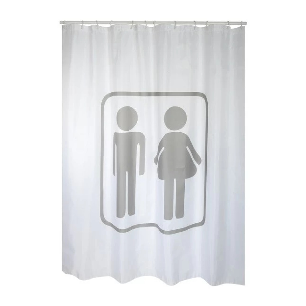 Rideau de douche Polyester H/F 180x200cm QUALITE PREMIUM Gris & Blanc - Anneaux inclus MSV