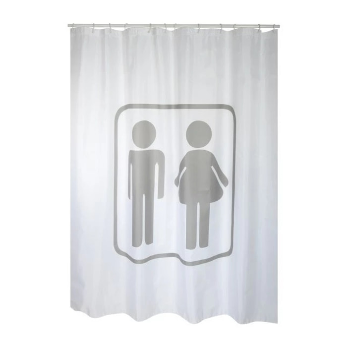 Rideau de douche Polyester H/F 180x200cm QUALITE PREMIUM Gris & Blanc - Anneaux inclus MSV