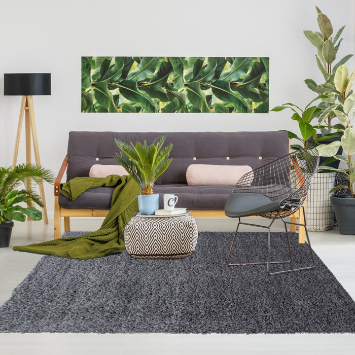 Tapis poils longs shaggy tissé motif uni ROCA