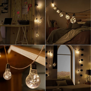 Catenarie per esterno con filo in corda e pannello solare con 20 bulbi