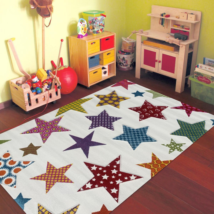 Tapis enfant Étoiles multicolores, facile d'entretien