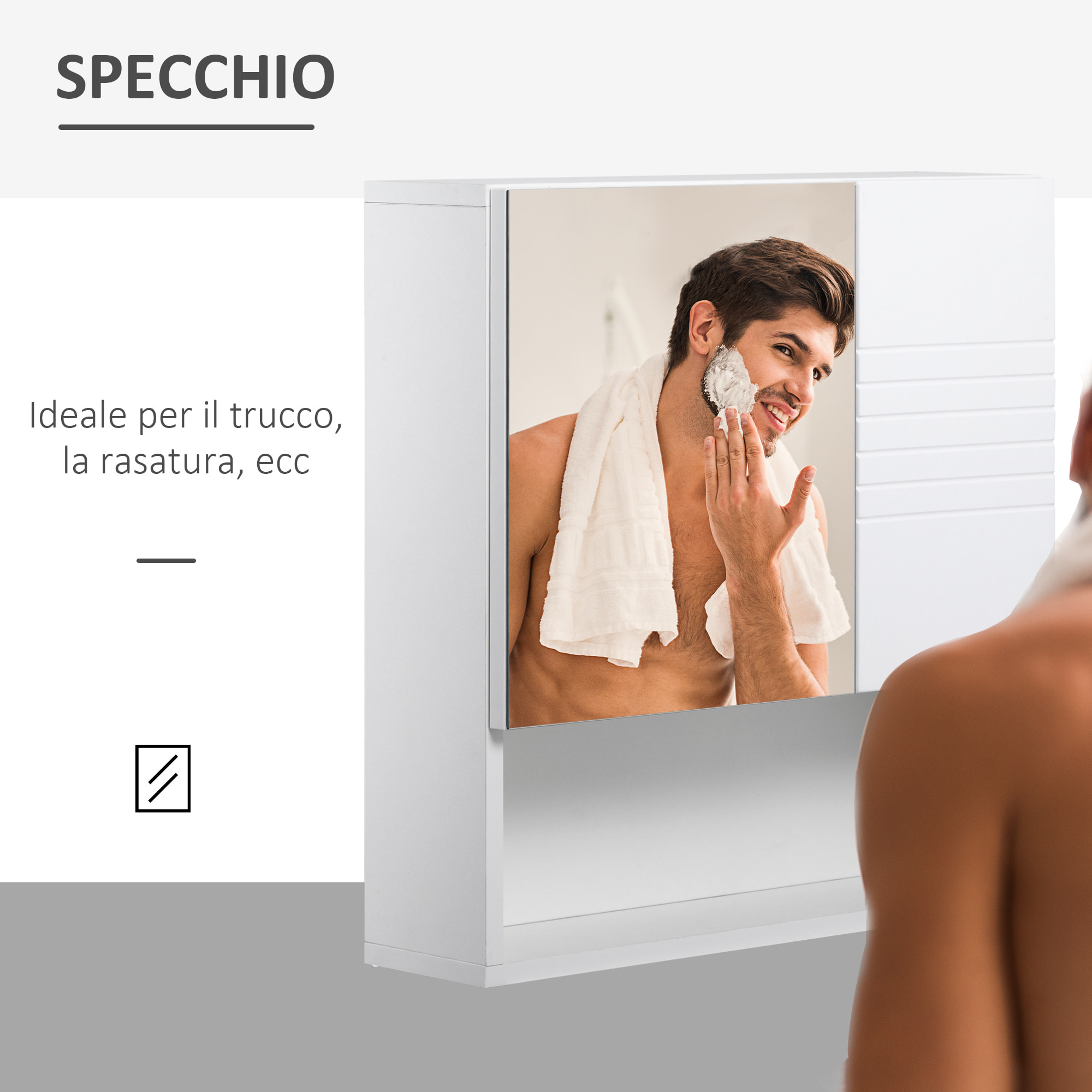 kleankin Mobiletto Bagno Pensile con Specchiera e Ripiani Regolabili, 54x15x55cm - Bianco