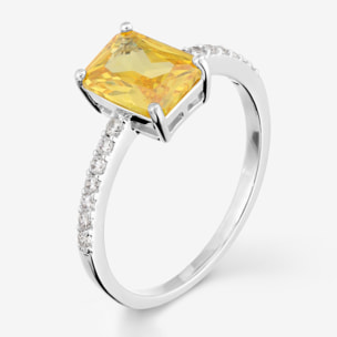 Anello Solitario con Pavé e Cubic Zirconia Gialla