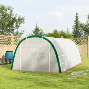 Invernadero de Exterior 6x3x2 m, Invernadero de Túnel con Puerta Enrollable, 8 Ventanas de Malla, Cubierta PE 140g/m², Marco de Acero Galvanizado, Anti-UV, para Cultivos, Plantas, Blanco