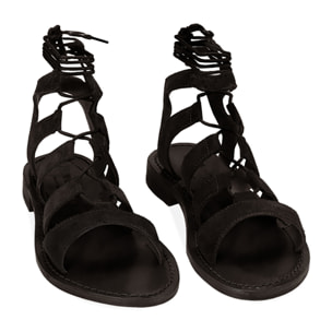Sandali gladiator neri in camoscio