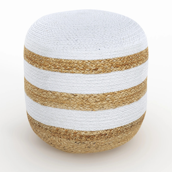 Pouf rond en jute, rayures blanches D40 cm - Billy