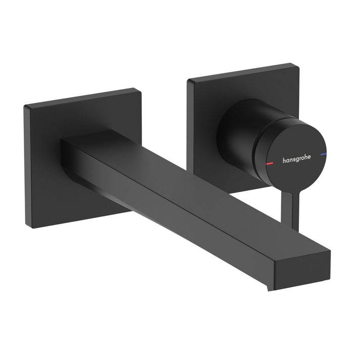 Mitigeur lavabo mural Tecturis E mural bec 22.5cm écoulement libre, Noir mat