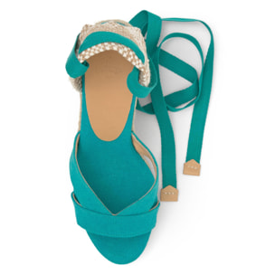 Sandalia de cuña Bailey en algodón orgánico lavado y cierre de cintas