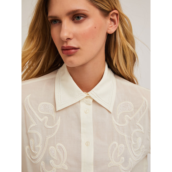 Motivi - Blusa de algodón con bordados - Blanco