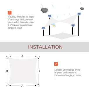 Voile d'ombrage rectangulaire 4 x 6 m toile solaire taud de soleil crème