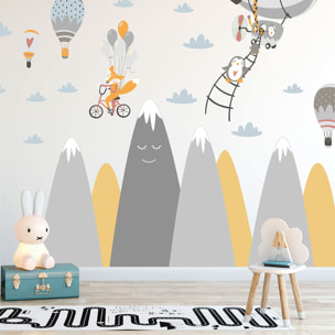 Stickers muraux enfants - Décoration chambre bébé - Autocollant Sticker mural géant enfant montagnes scandinaves ANIMAUX MAGIQUE