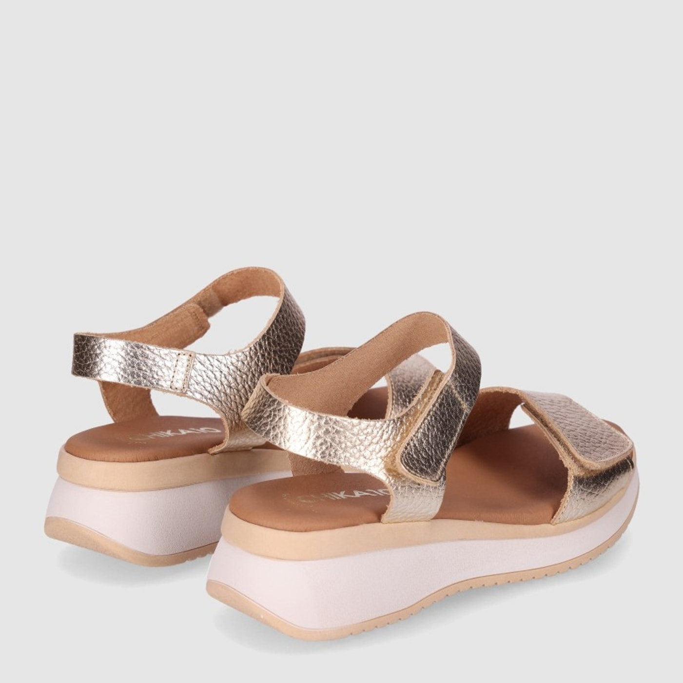 Sandalias de Piel - Platino - Tacón: Bajo