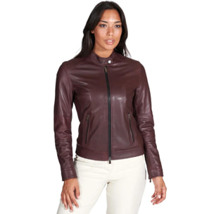 Giacca biker in pelle naturale bordeaux effetto liscio