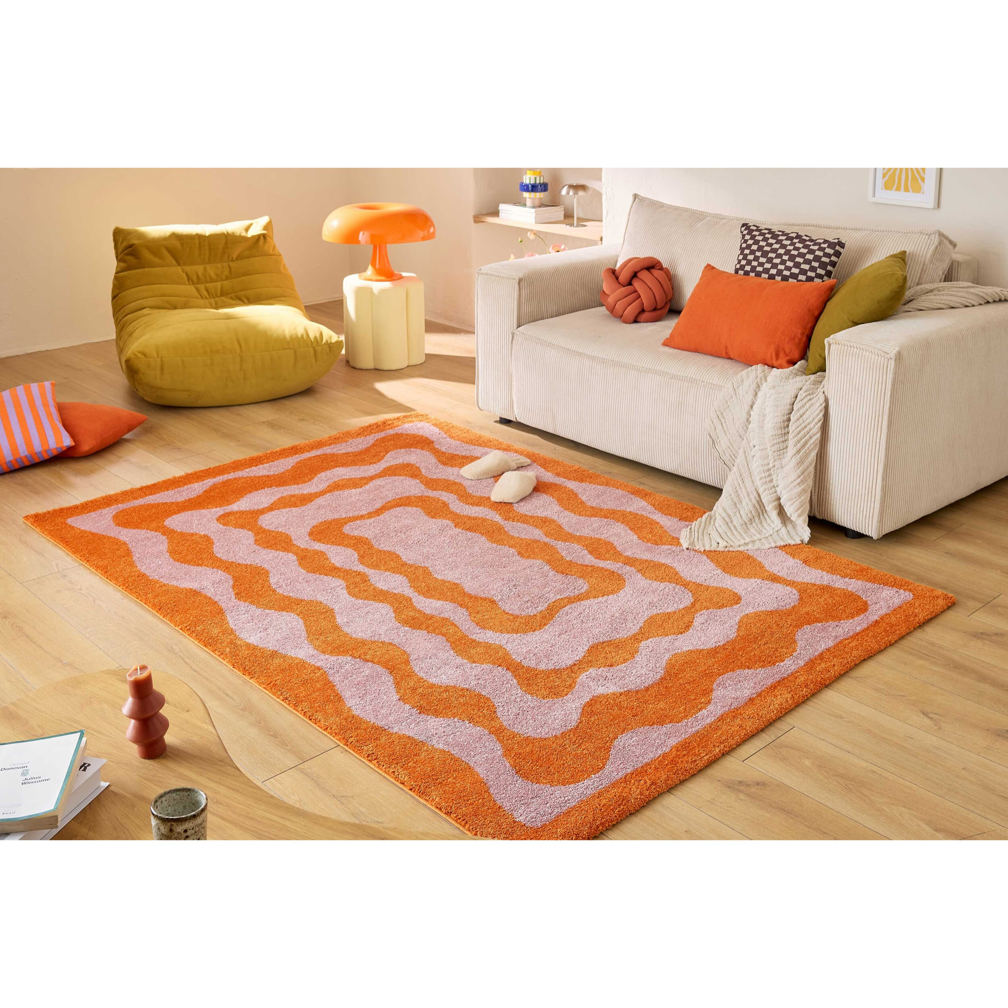 GROOVY - Tapis coloré style seventies - Confortable et moelleux - Orange