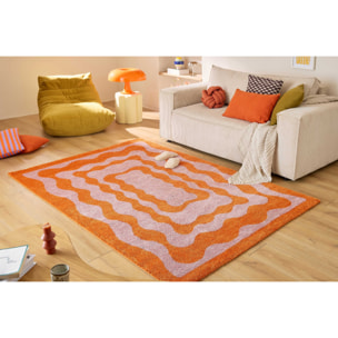 GROOVY - Tapis coloré style seventies - Confortable et moelleux - Orange