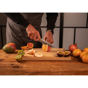 Le Set Nomad Complet Hashi Damas 7 pièces : 5 couteaux (office 9cm + universal 15cm + nakiri 16cm + santoku 18cm + gyuto 20cm) + étui 100% coton + fusil à aiguiser