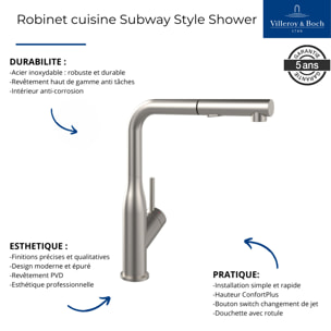 Robinet cuisine Subway Style Shower acier massif