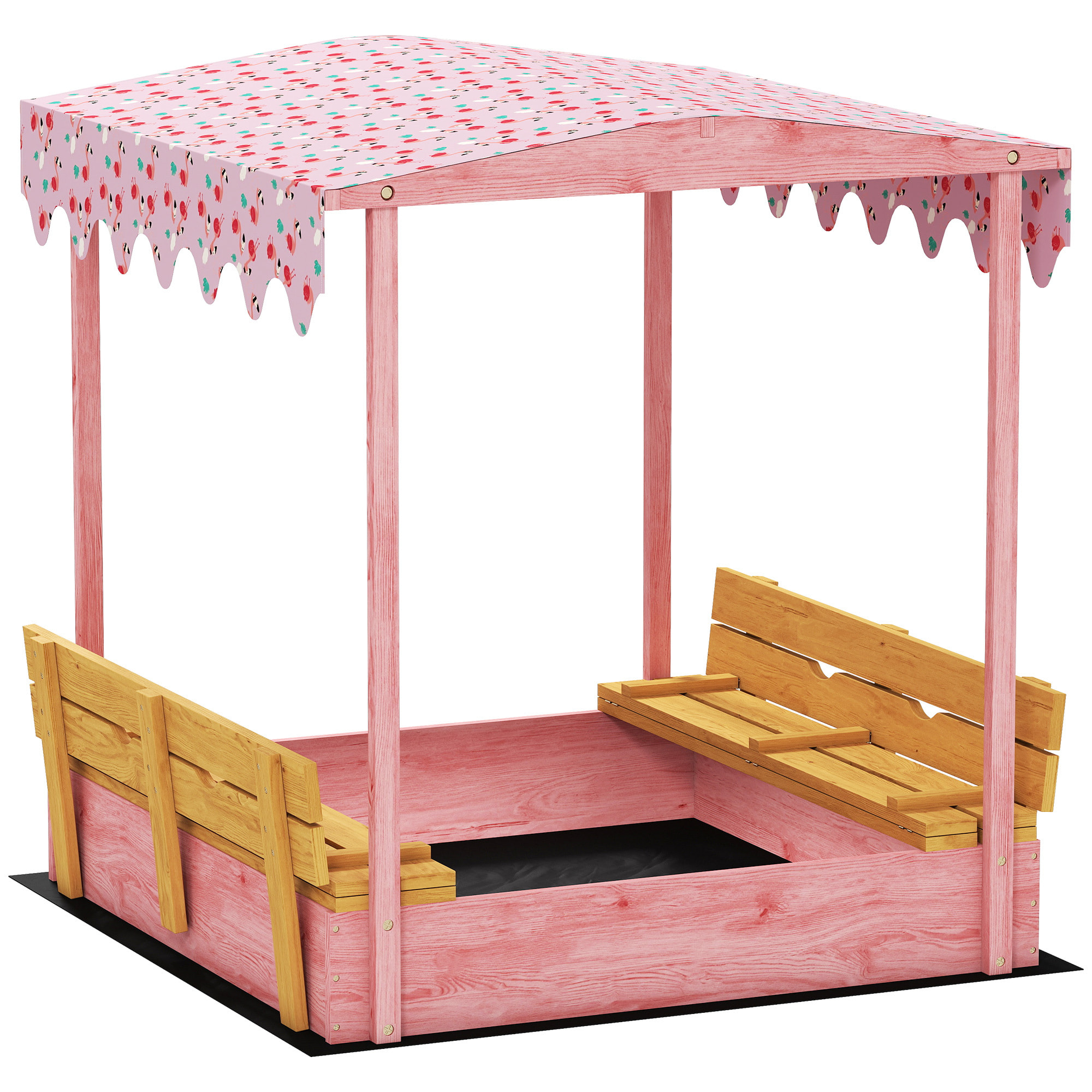 Bac à sable enfant couvercle siège pliable auvent bois rose