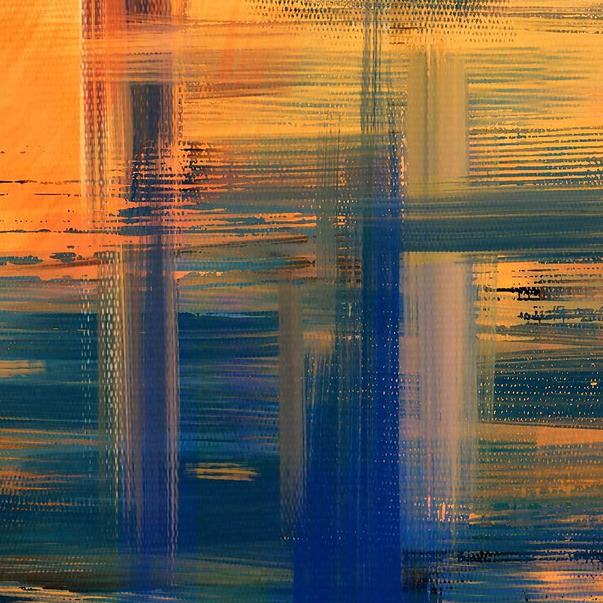 Affiche encadrée peinture abstraite orange et bleu Affiche + cadre en métal - Noir